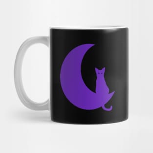 Purple Cat Perched On Moon Mug